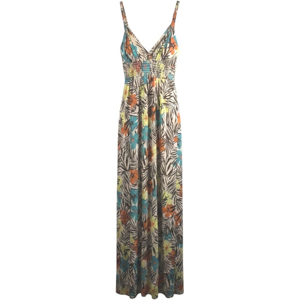 Max and Cleo Tropical Floral Maxi Dress Womens Medium Multicolor Smocked resort